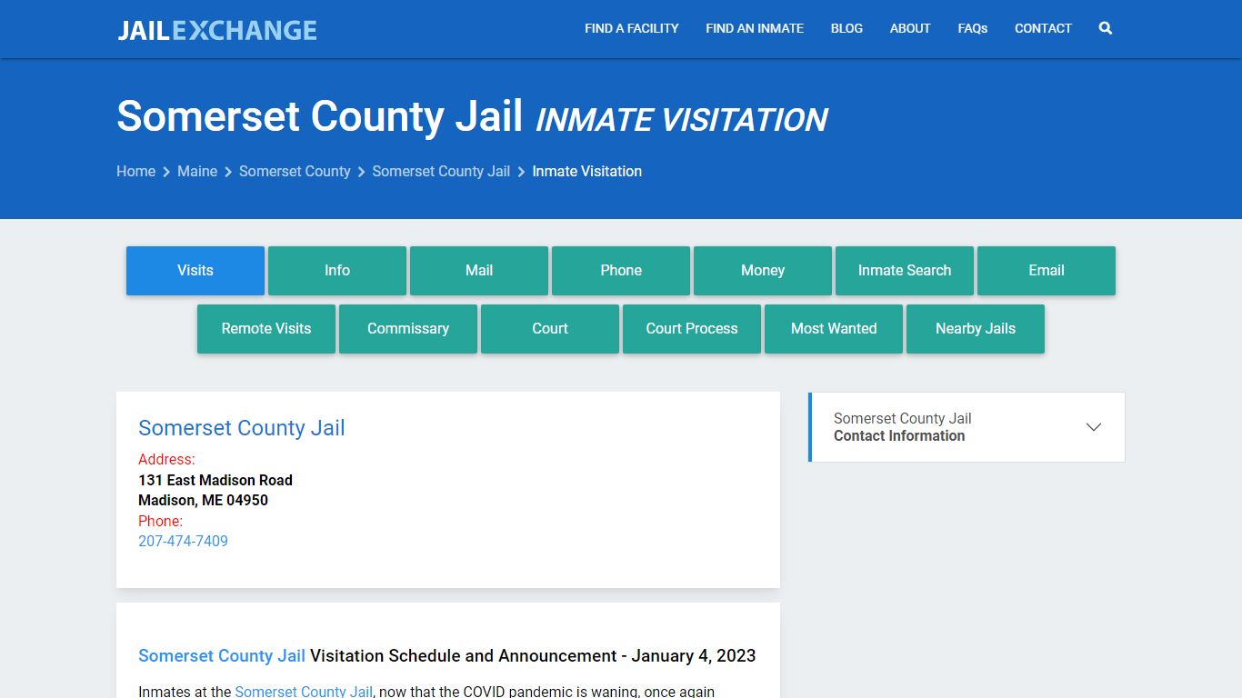 Inmate Visitation - Somerset County Jail, ME - Jail Exchange